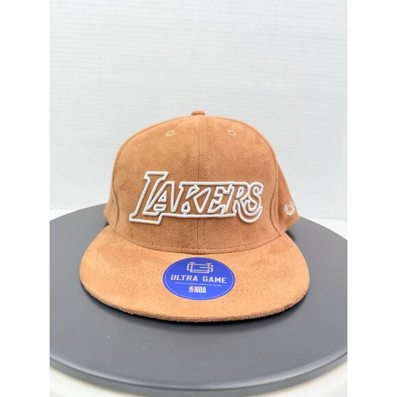 Ultra Game Los Angeles LA Lakers NBA Tan Suede Nubuck Snapback Hat Cap NEW - Picture 1 of 7